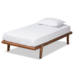 Baxton Studio Kaia Mid-Century Modern Walnut Brown Finished Wood Twin Size Platform Bed Frame